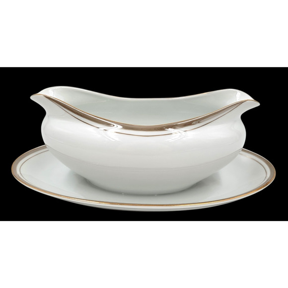Royalton China Gravy Boat w/ Attached Underplate Gold Trim Translucent Porcelain - Picture 3 of 9